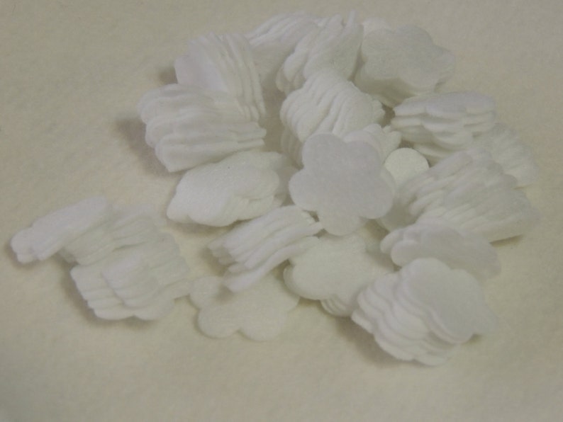 100 Die cut Felt 5 Petal Small Flowers, White Only 1.0 Inch image 1
