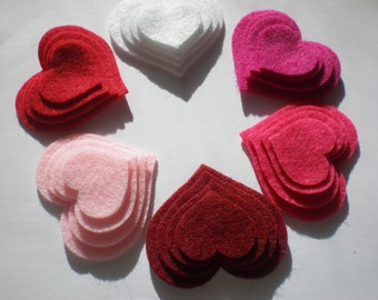 48 Felt Die Cut Heart Pieces (Style H9) White, Red,Baby Pink,Ruby,Shockinh Pink,Fushcia
