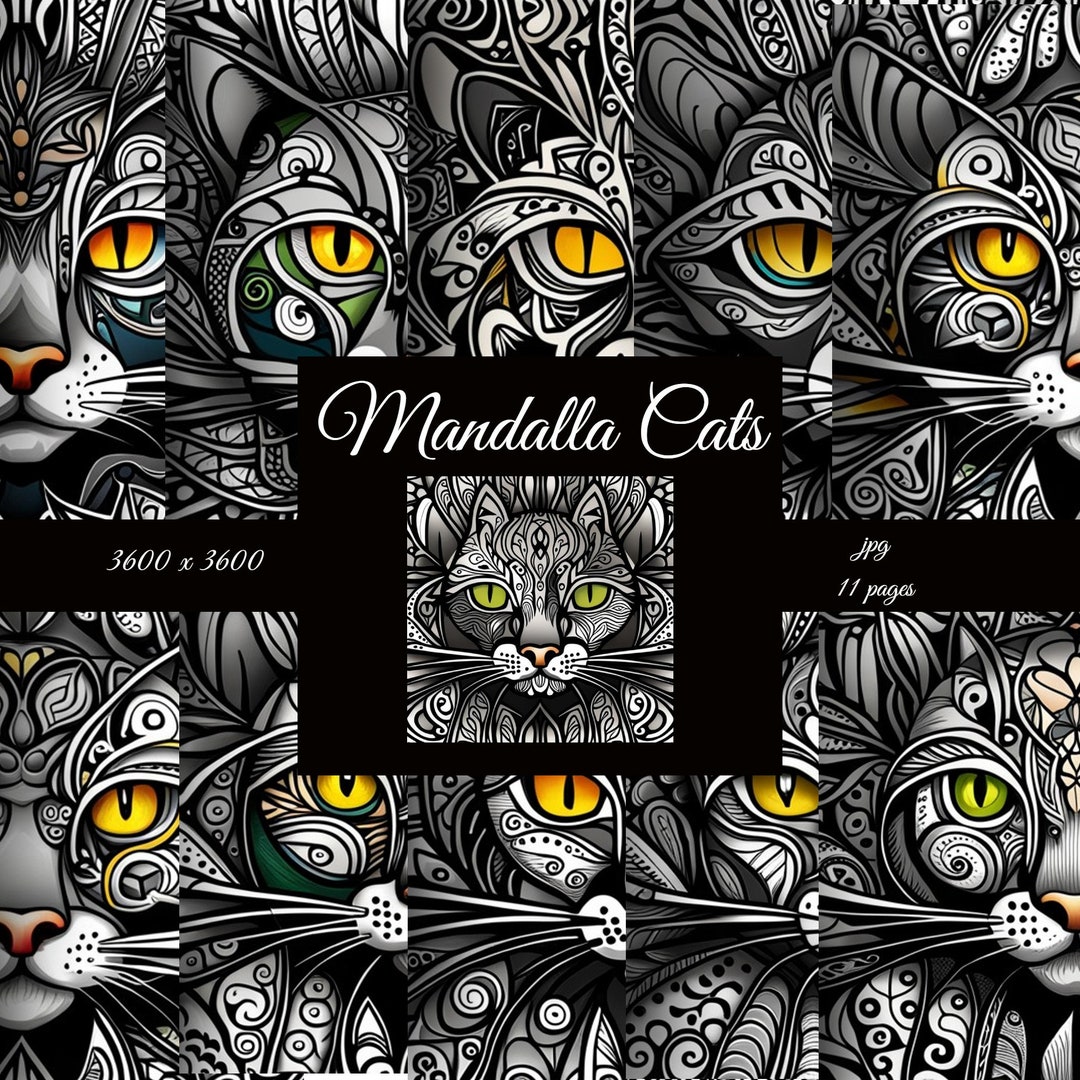 Mandalla Cats Digital Wall Art Coloring Pages Etsy