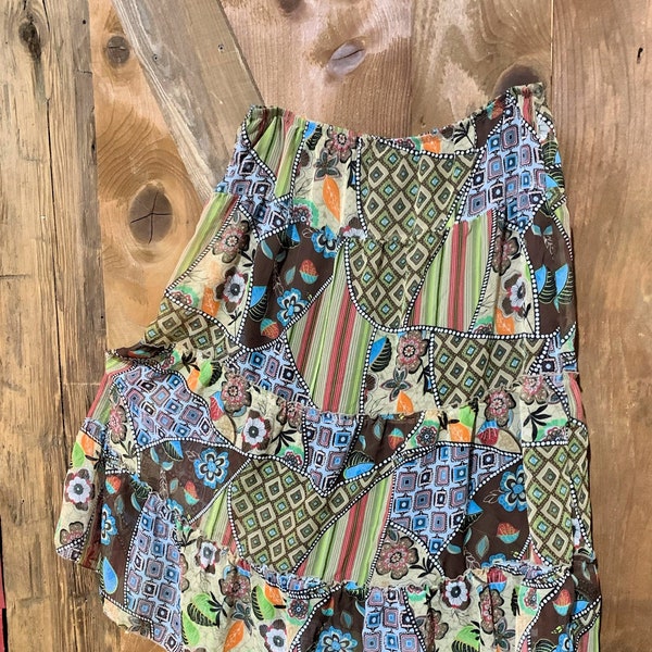 Boho Hippy Skirt, Blue Prairie Skirt, Layered Skirt, Vintage Skirt, Studio 1940 Size XL