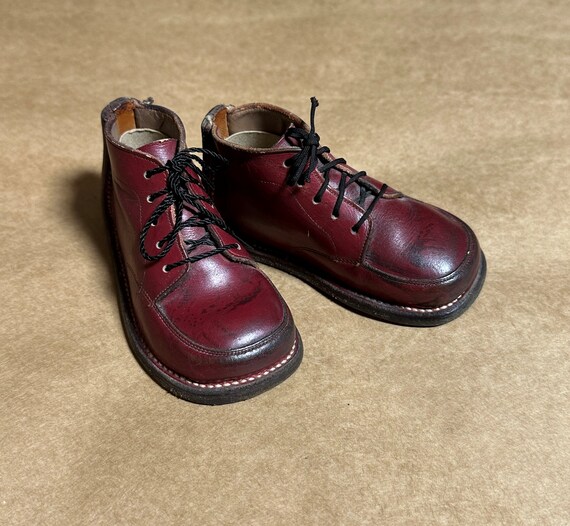 Vintage Red Leather Kids Shoes, 1950's High Top B… - image 2