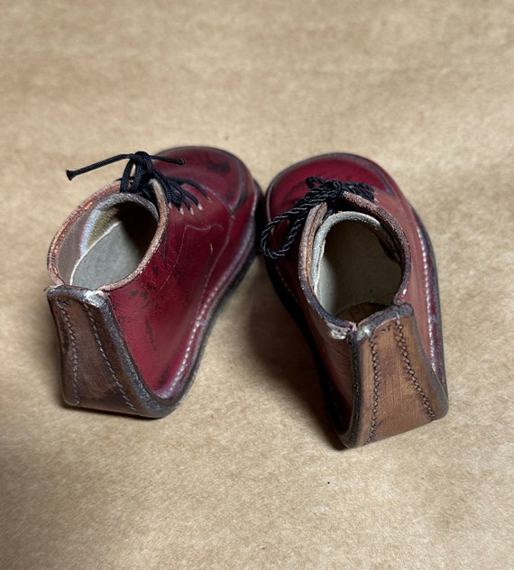Vintage Red Leather Kids Shoes, 1950's High Top B… - image 3