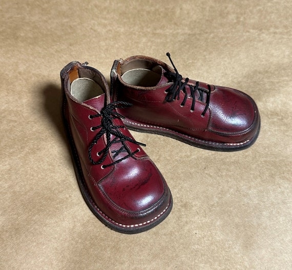 Vintage Red Leather Kids Shoes, 1950's High Top B… - image 1