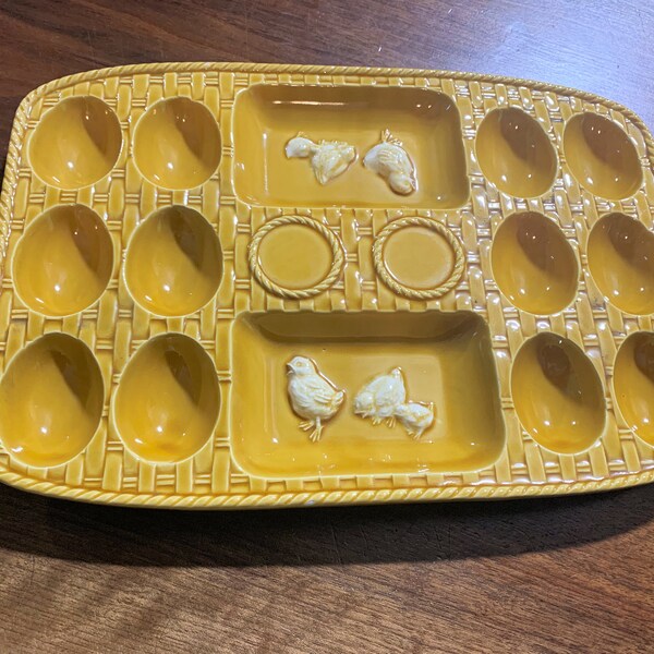 Ceramic Deviled Egg Platter - Easter Chicks Design Egg Serving Tray