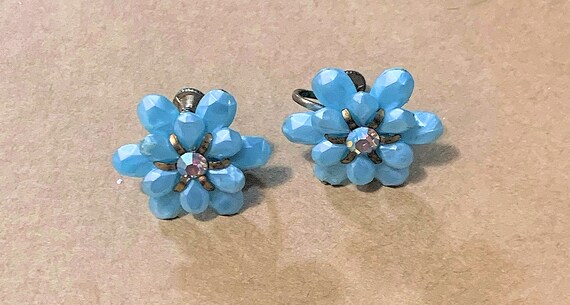 Vintage Blue Flower Earrings, 1970's Earrings, Es… - image 4