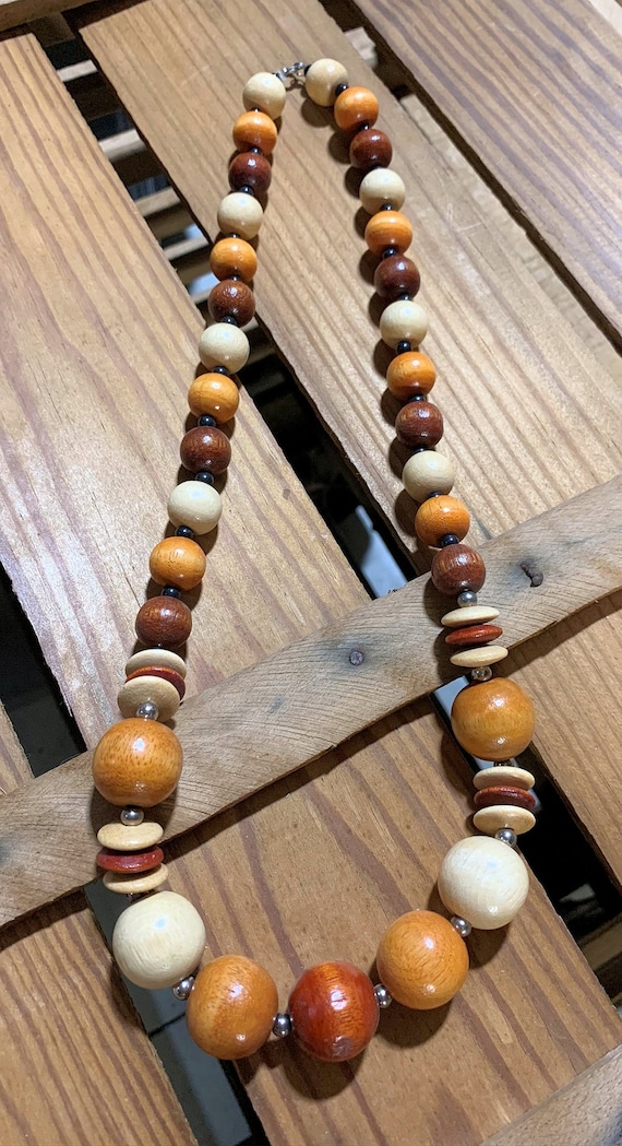 Simple Wooden Beaded Necklace, Vintage Estate Jewe