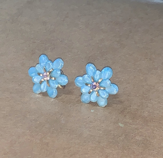 Vintage Blue Flower Earrings, 1970's Earrings, Es… - image 1