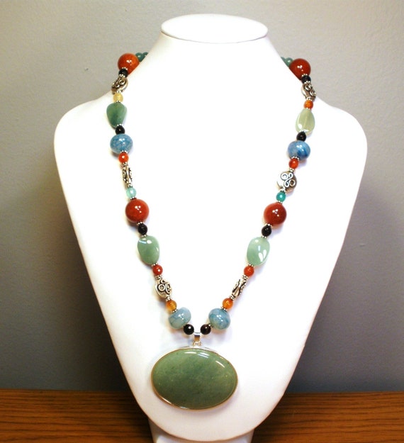 Items similar to Gemstone Necklace Aventurine and Agate on Etsy