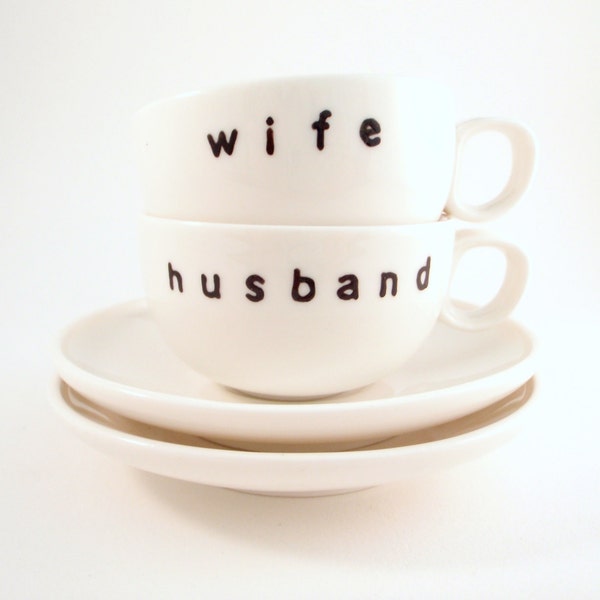 Hand Painted Husband and Wife Espresso Cups and Saucers