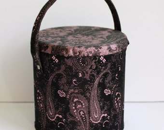 Vintage Handmade Evening Bag Unique Bucket Basket Bag Purse Metallic Pink Black Paisley 1990s Y2K early 2000s