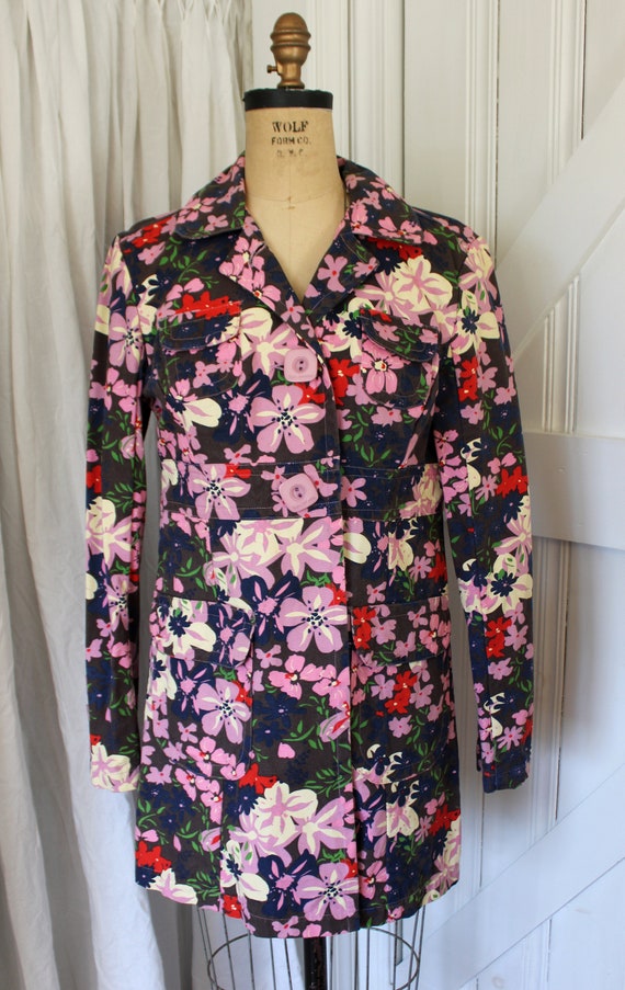 Vintage 90s Floral Trench Coat Cotton Jacket by Ta