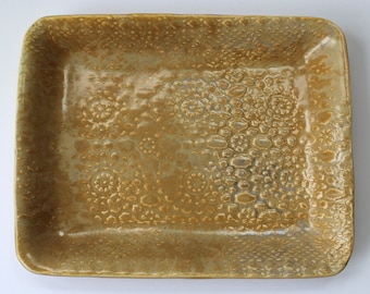 Gold Gelb Tablett Platter Handgemachte Keramik Goldene Spitze Keramik Servierplatte Teller Schmuckstück Tablett Eitelkeitstablett Schlüsseltablett Steinzeug