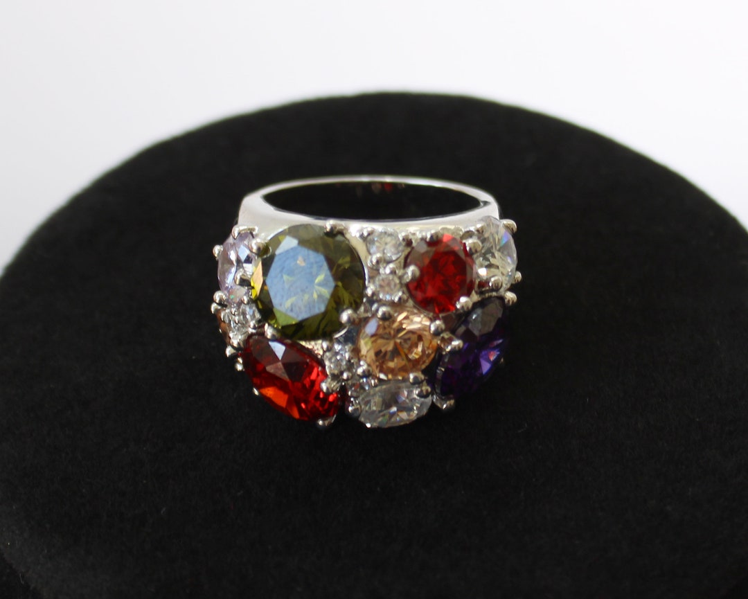 Rainbow Cocktail Ring Size 8 Vintage Early 2000s Multicolored ...