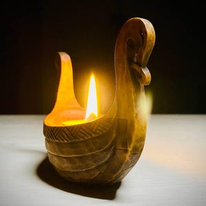 Viking Drakar Boat Wood Candle Holder - Unique Scandinavian Handmade Home Decor
