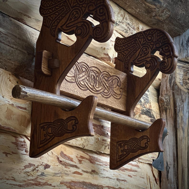 Weapon Rack Axe Oak Weapon Rack With Raven Carving for 1 Item - Etsy