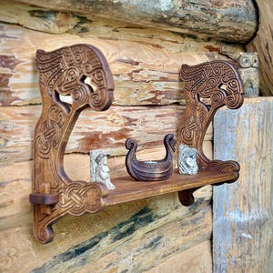 Handmade Viking Wall Oak Shelf Handmade Functional Medieval Furniture