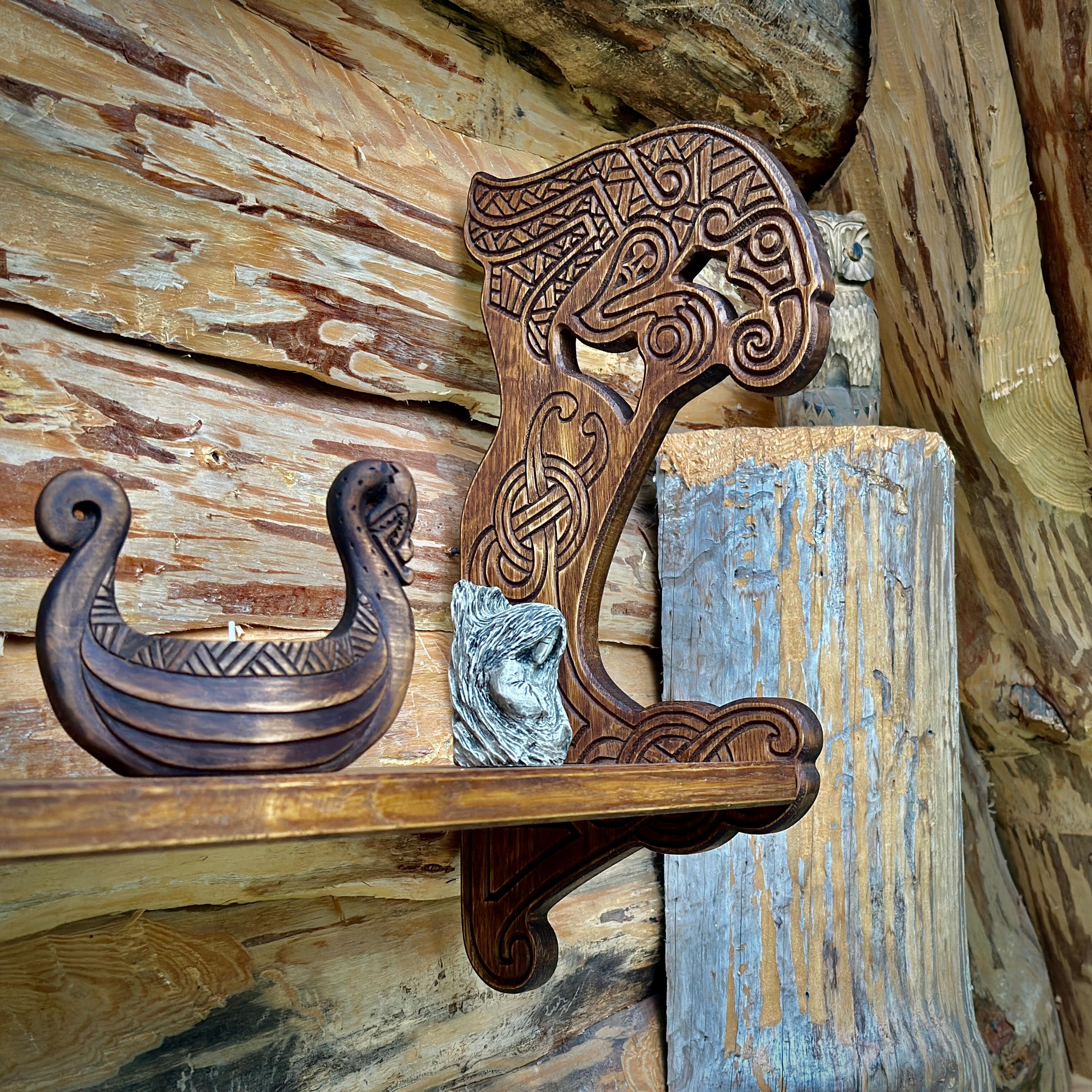 Handmade Viking Wall Oak Shelf Ravens Rustic Medieval Wood Decor - Etsy