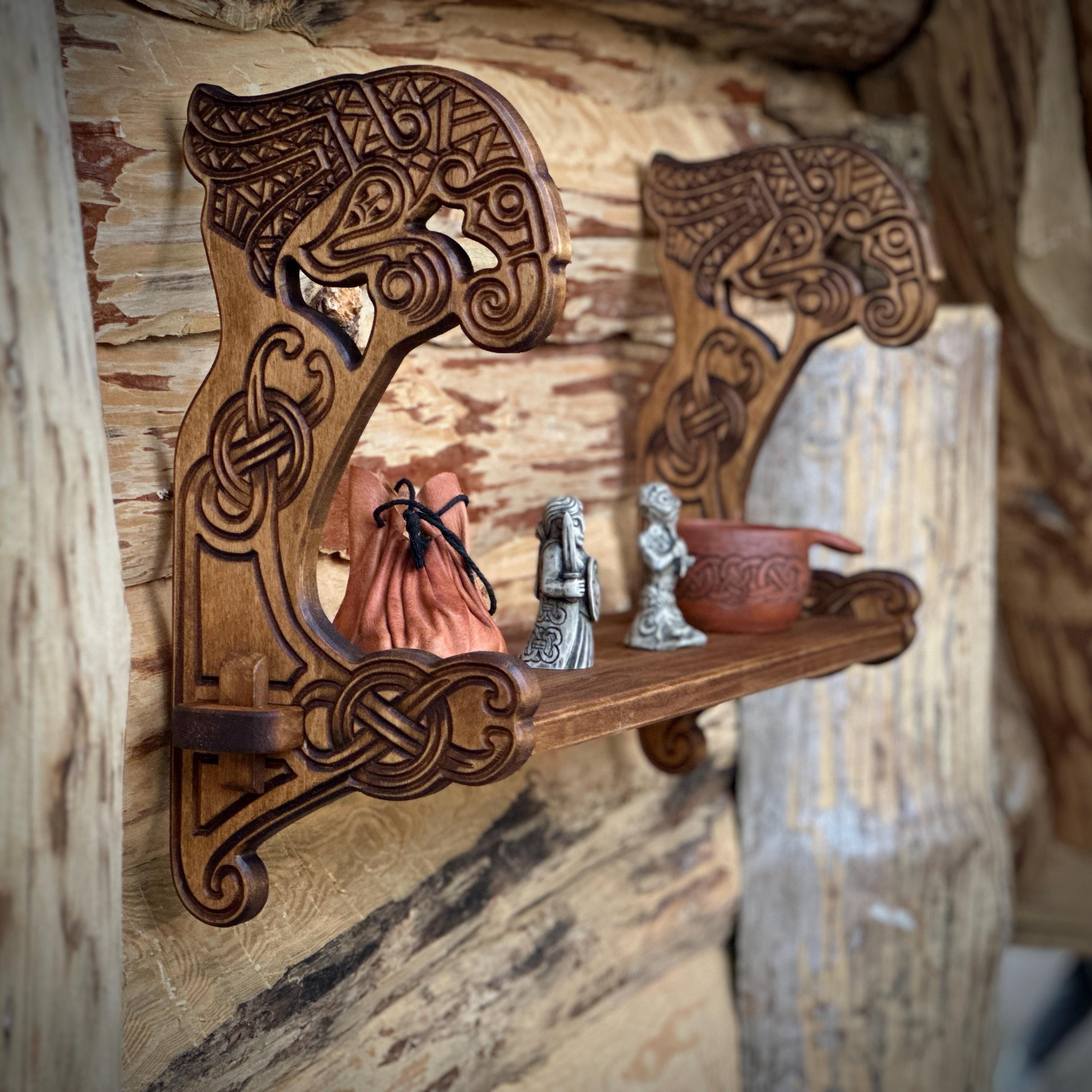 Handmade Viking Wall Shelf Ravens Rustic Medieval Wood Decor - Etsy
