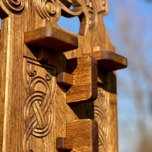 Handmade Viking Bench – Solid Oak, Odin’s Ravens, Nordic Knotwork ...