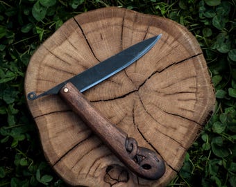 Urnes Dragon Knife, Handmade Viking Folding Blade, Scandinavian Beech Handle, Collectible Gift