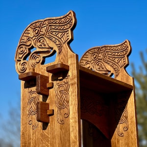 Handmade Viking Bench – Solid Oak, Odin’s Ravens, Nordic Knotwork ...