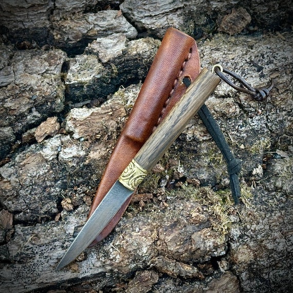 Small Handmade Knife with Bog Oak Handle and Bronze Bolster – Drohobuzh Hillfort Inspired