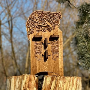 Handmade Viking Bench – Solid Oak, Odin’s Ravens, Nordic Knotwork ...