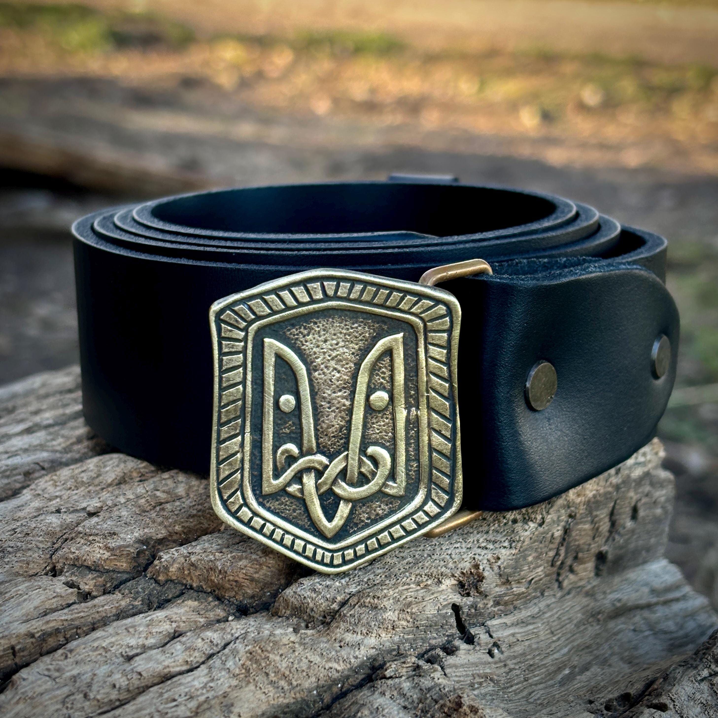 Leather Belt With Handmade Bident Buckle – Inspired by Prince