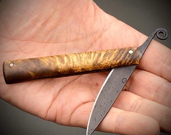 Handmade Folding Knife | Early Medieval Viking Style Pocket Knife | Carbon Steel Blade & Maple Handle