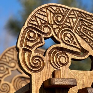Handmade Viking Bench – Solid Oak, Odin’s Ravens, Nordic Knotwork ...
