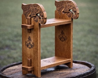 Carved Oak Shelf with Ravens
