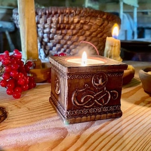 Epic Viking Candle Holder: Thor vs Jormungandr Sculpture Wood home decor