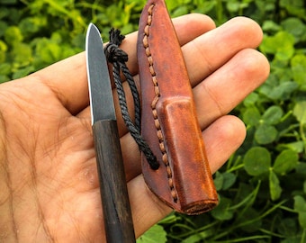 Bog Oak Neck Knife, Handmade Rus Hillfort Replica, Carbon Steel Blade, Leather Sheath Gift