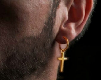 Custom Gold cross earring for men (small clip on)