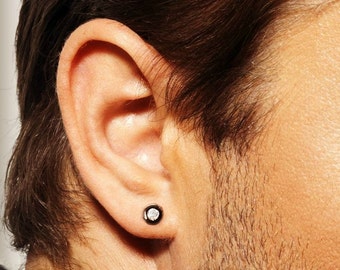 Real Diamond Stud Earrings for Men, Mens Diamond Studs, Black Stud