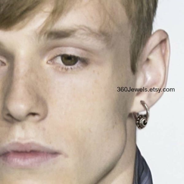 Ouchless clip on earring, fake men's earrings, detachable charm earrings, earring for non-pierced ear, silver hoop on earrings, 576N