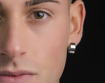 Mens earrings silver huggie hoop, medieval punk rocker, earrings for guys, bold earrings, stainless steel hoop earrings, thick earrings, 170