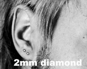 Diamond stud earrings in black setting, cz diamond, men's stud earrings, black stud earrings, tiny stud earrings, everyday studs, 421H