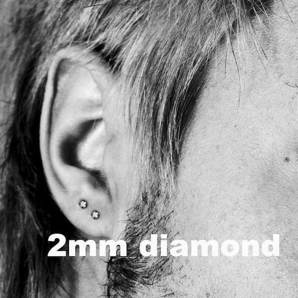 Diamond stud earrings in black setting, cz diamond, men's stud earrings, black stud earrings, tiny stud earrings, everyday studs, 421H
