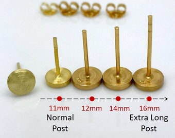 Long post earring, yellow gold stud earrings, extra long post 12mm 14mm 16mm, thick earlobe earring, fat earlobe earring, 420MY x-long post