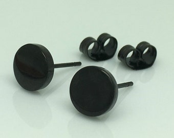 Mens earrings burly steel disc, mens black steel stud earrings, men earring, men earrings, round stud earrings, 420AA