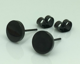 Mens oorbellen potstaal schijf, mens zwarte stalen stud oorbellen, mannen oorbel, mannen oorbellen, ronde stud oorbellen, 420AA