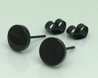 Steel California Black Stud Earrings For Men – Round Disc, Size M/L/XL (Stainless Steel)