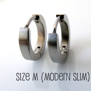 Mens Earrings Silver Huggie Hoop - Ear Cartilage Piercing - For Guys Hip Hop Medieval Punk Rock - Stainless Steel - Slim BRUSHED no.134