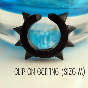 Ear Cuff and Clip On Spike SINGLE Earring - For ear cartilage or earlobe or Helix or Rim or Nose - Non Pierced Black Hoop For Men (no.579)