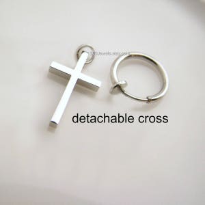 Cross clip on earring, mens earrings, cross earrings, clip earrings, silver cross earrings, earrings for men, dangling cross earring, 573SML image 8