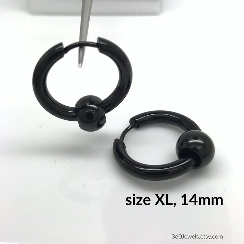 Fake Captive Hoop Earrings Guy's Black Stainless Steel Etsy