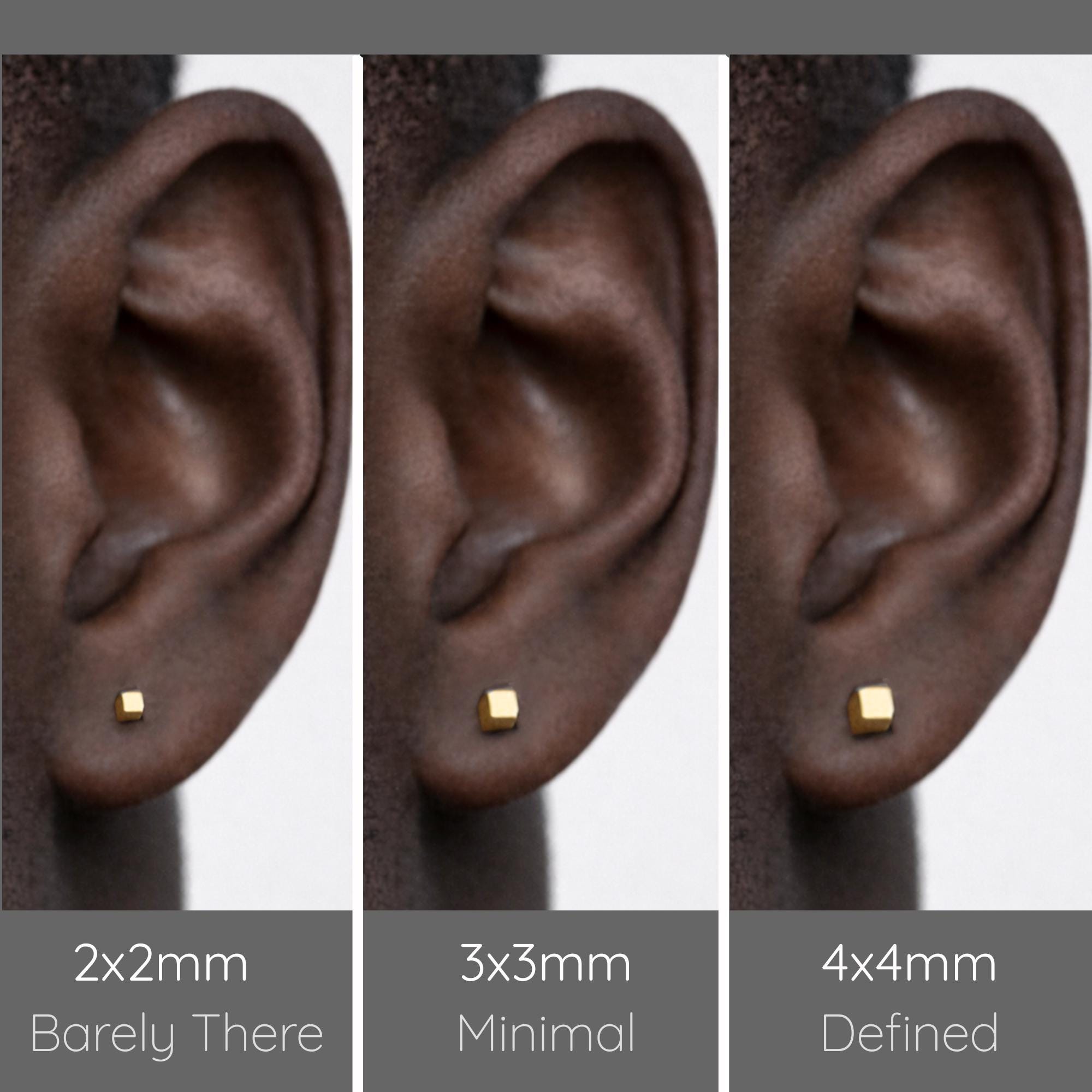極小ゴールドキューブスタッドピアス | 2mm 3mm 4mm 3Dスクエア 