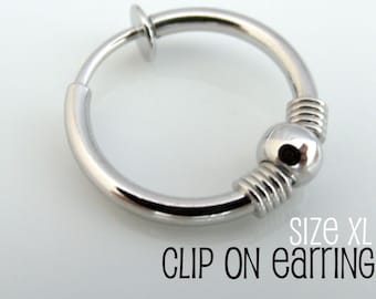 Clip On Earring for Men - Nose Ring - Ear Cartilage or Conch Non Piercing - Single Earring size XL (575A)