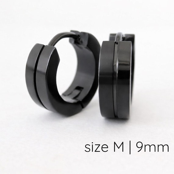 COOLSTEELANDBEYOND 2 Orecchini A Cerchio Uomo/Donna: Acciaio Inossidabile Nero, 12.8mm, Lucidati A Specchio